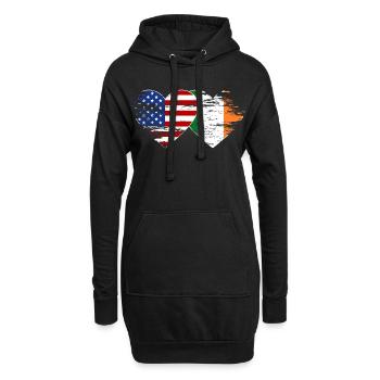 États-Unis Irlande drapeau coeur utilisé - Sweat-shirt à capuche long Femme - noir - Devant