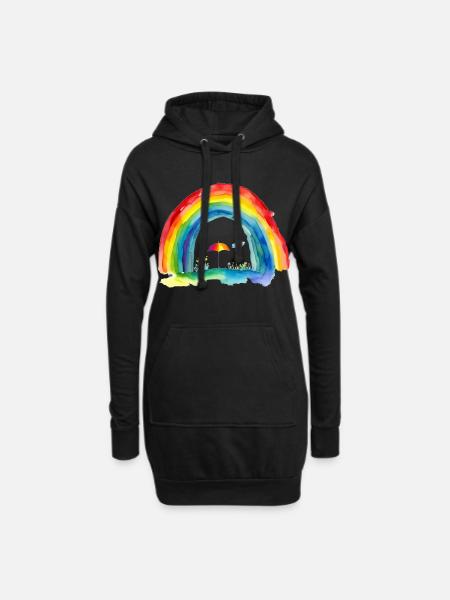Regenbogen - Hoodie-Kleid - Schwarz