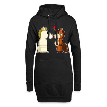 Pferd Schachfigur Springer Schach - Hoodie-Kleid - Schwarz - Vorne
