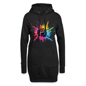 Schwarze Blume und mehrfarbige Explosion - Hoodie-Kleid - Schwarz - Vorne