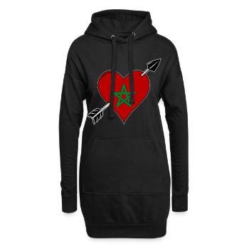 Le drapeau marocain coeur amoureux - Sweat-shirt à capuche long Femme - noir - Devant