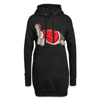 Tortue Noël père Noël chapeau - Sweat-shirt à capuche long Femme - noir - Devant