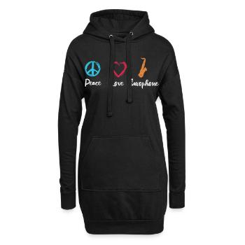 Saxophone Amour Paix - Sweat-shirt à capuche long Femme - noir - Devant