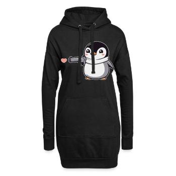 Drôle de pingouin avec des coeurs de pistolet Saint-Valentin - Sweat-shirt à capuche long Femme - noir - Devant