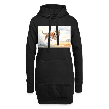 Tiger in Aktion - Hoodie-Kleid - Schwarz - Vorne