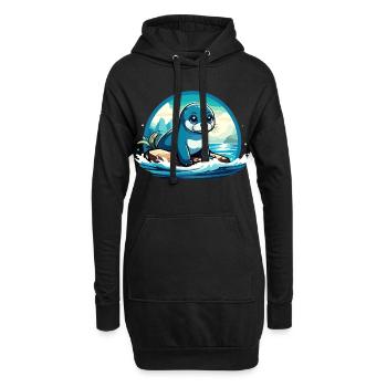 Robbe auf Felsen - Hoodie-Kleid - Schwarz - Vorne