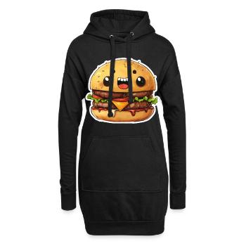 Mignon Kawaii Burger – Design de dessin animé rieur - Sweat-shirt à capuche long Femme - noir - Devant