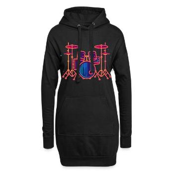 Schlagzeug Grafik - Hoodie-Kleid - Schwarz - Vorne