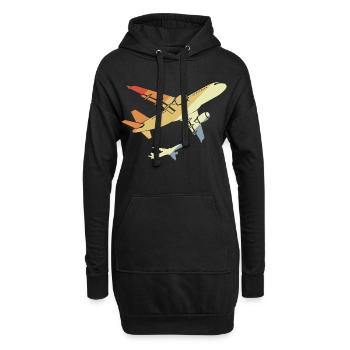 Flugzeuge Retro - Hoodie-Kleid - Schwarz - Vorne
