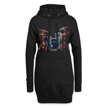 Schlagzeug Portrait - Hoodie-Kleid - Schwarz - Vorne