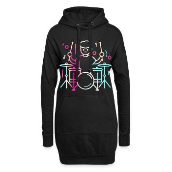 Drummer Junge Zeichnung - Hoodie-Kleid - Schwarz - Vorne