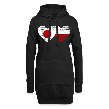 Drapeau du Japon Pologne coeur utilisé - Sweat-shirt à capuche long Femme - noir - Devant
