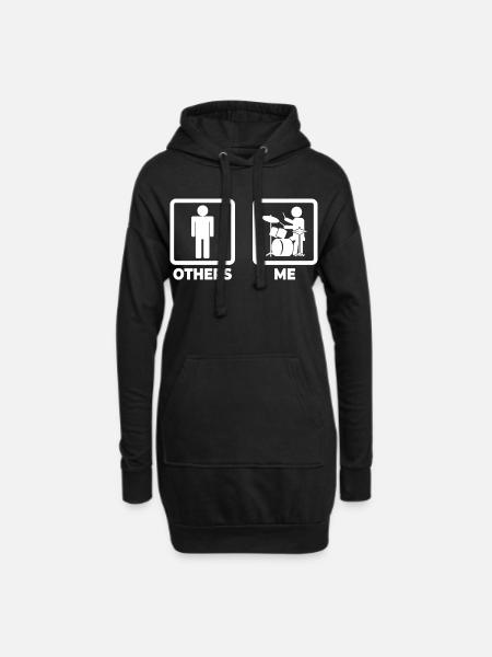 Schlagzeuger Strichmännchen - Hoodie-Kleid - Schwarz