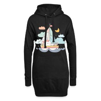 Segeln Comic Stil - Hoodie-Kleid - Schwarz - Vorne