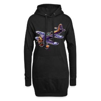 Propellerflugzeug Comic Look - Hoodie-Kleid - Schwarz - Vorne