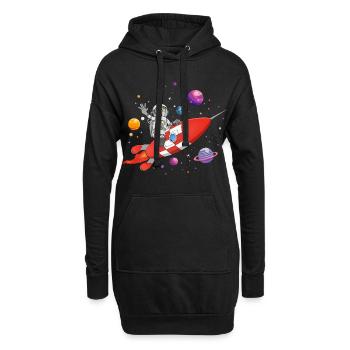 L’astronaute et la fusée rouge dans l’espace. - Sweat-shirt à capuche long Femme - noir - Devant