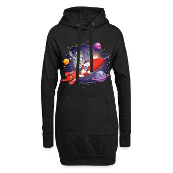 Der Astronaut auf der roten Rakete im All - Hoodie-Kleid - Schwarz - Vorne