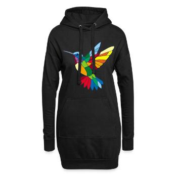 Mehrfarbiger Kolibri - Hoodie-Kleid - Schwarz - Vorne
