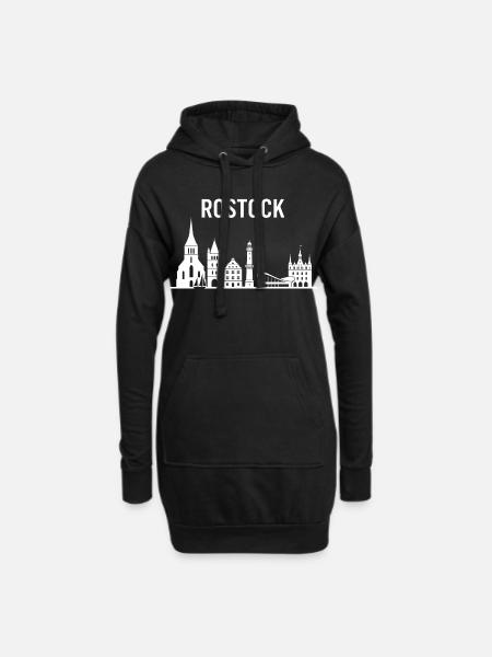 Rostock Schriftzug und Skyline - Hoodie-Kleid - Schwarz