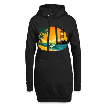 Sonnenuntergang mit Leuchtturm am tropischen Strand - Hoodie-Kleid - Schwarz - Vorne