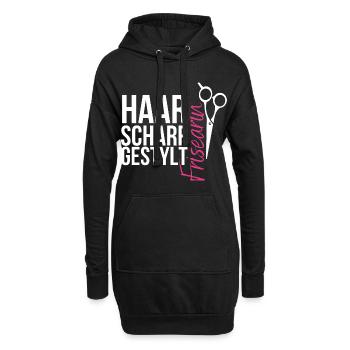 Haarscharf gestylt - Frisearin, Friseurin - Hoodie-Kleid - Schwarz - Vorne