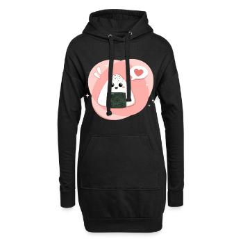 Kawaii Onigiri in pink rosa mit Herz - Hoodie-Kleid - Schwarz - Vorne