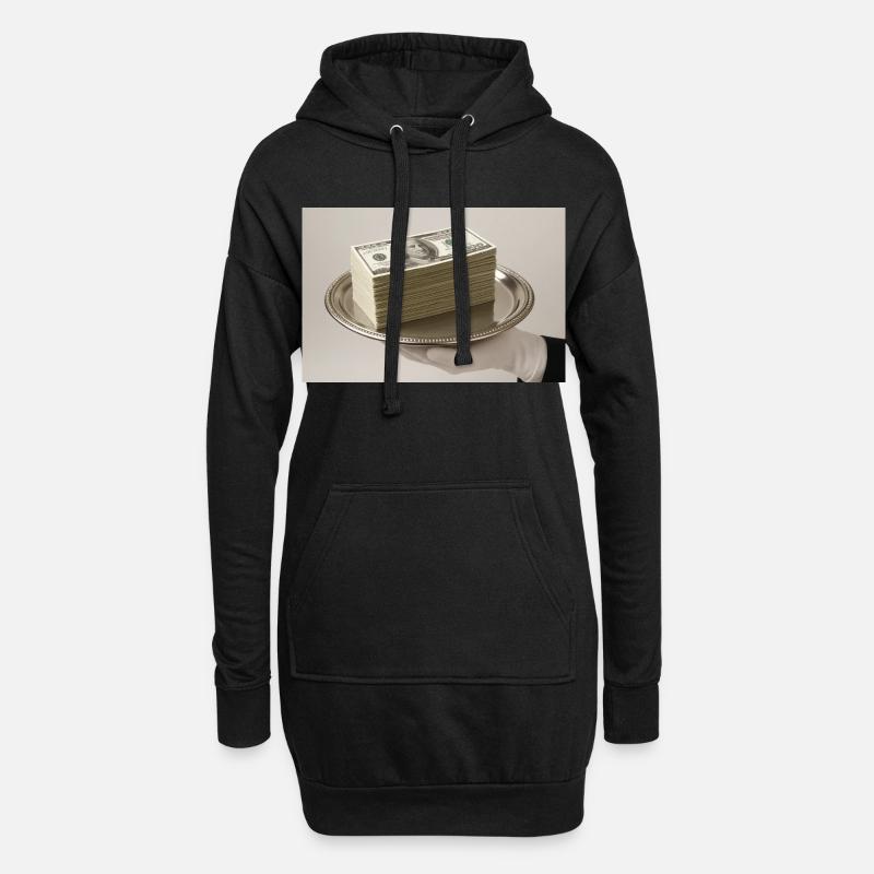 Stapel Geldscheine auf einem silbernen Tablett - Hoodie-Kleid - Schwarz