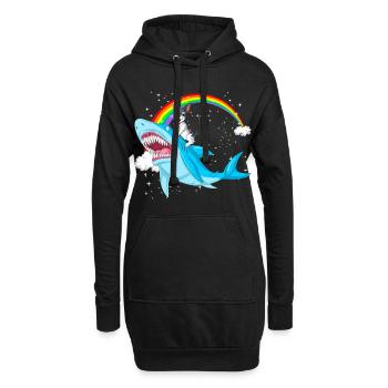 Aventure fantaisiste avec un requin et un bouledogue français - Sweat-shirt à capuche long Femme - noir - Devant
