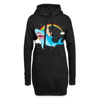 Verspielter Golden Retriever reitet Hai unter Regenbogen - Hoodie-Kleid - Schwarz - Vorne