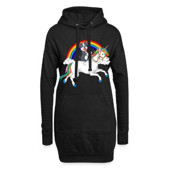 Verspielter Boston Terrier Welpe und Regenbogen-Einhorn - Hoodie-Kleid - Schwarz - Vorne
