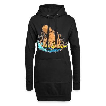 Krake Surfen Surfbrett Sommer - Hoodie-Kleid - Schwarz - Vorne