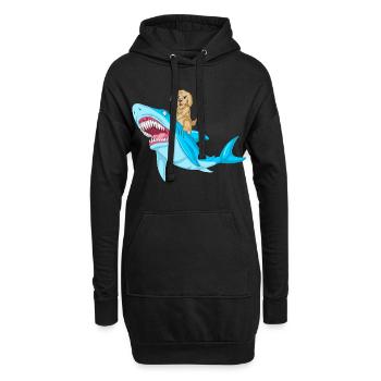 Verspielte Golden Doodle Welpe reitet Hai Design - Hoodie-Kleid - Schwarz - Vorne