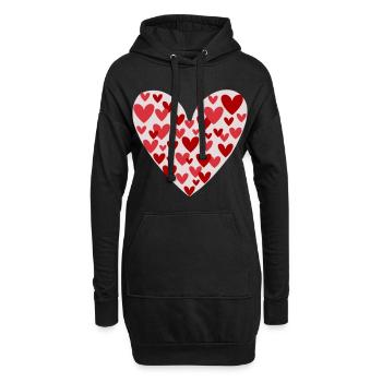 Viele Herzen Muster - Hoodie-Kleid - Schwarz - Vorne