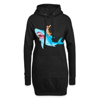 Chien Chihuahua mignon chevauchant un requin féroce - Sweat-shirt à capuche long Femme - noir - Devant