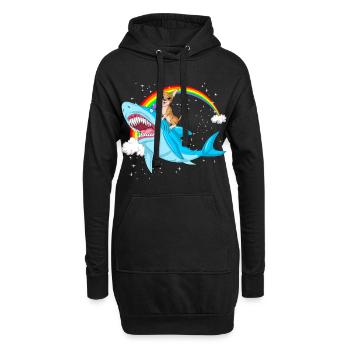 Chihuahua sur requin avec arc-en-ciel - Sweat-shirt à capuche long Femme - noir - Devant