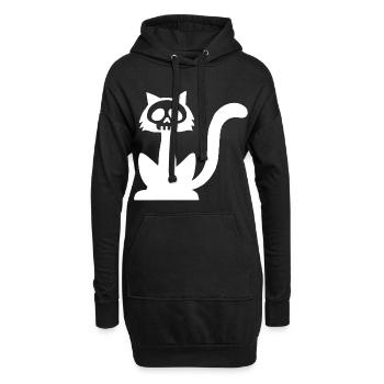 Crâne de chat blanc - Sweat-shirt à capuche long Femme - noir - Devant