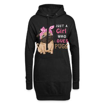 Nur ein Mädchen, das Möpse liebt – Lustiger süßer Hundeliebhaber - Hoodie-Kleid - Schwarz - Vorne