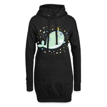Cute Narwhal Whale Unicorn Kawaii Pastel Colors - Hoodie Dress - black - Front