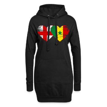 England Senegal Flagge Hände Herzform used - Hoodie-Kleid - Schwarz - Vorne