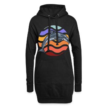 Dolphin in wave pattern - Hoodie Dress - black - Front