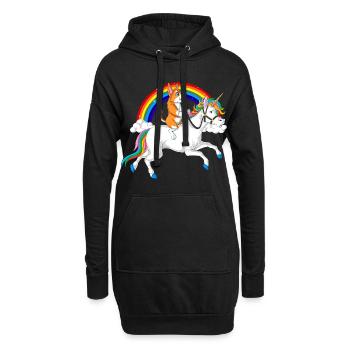 Corgi reitet Einhorn - Hoodie-Kleid - Schwarz - Vorne