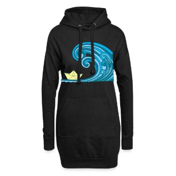 Bateau en papier et océan - Sweat-shirt à capuche long Femme - noir - Devant