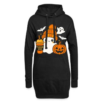 Süßer Geist Kaffee Mütze Cartoon Halloween - Hoodie-Kleid - Schwarz - Vorne