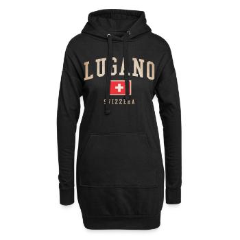 Emblème du drapeau suisse de Lugano - Sweat-shirt à capuche long Femme - noir - Devant