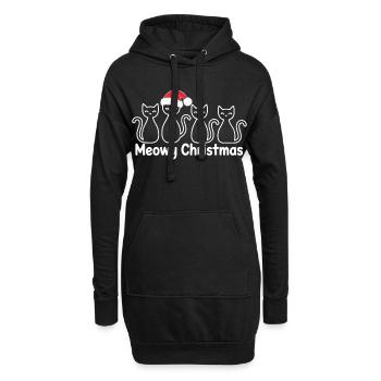 Meowy Christmas - Chemise de Noël Funny Cat - Sweat-shirt à capuche long Femme - noir - Devant