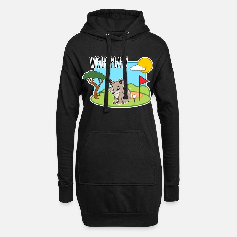 Wolf-Platz - Ein Wolf auf dem Golfplatz - Hoodie-Kleid - Schwarz