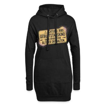 Achtung Geburtstagskind Glitzerwarnung - Hoodie-Kleid - Schwarz - Vorne