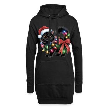Chat de Noël - Sweat-shirt à capuche long Femme - noir - Devant