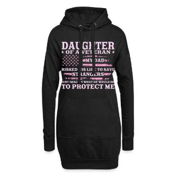 Fille d’un vétéran du drapeau américain avec un design rose - Sweat-shirt à capuche long Femme - noir - Devant