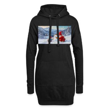 Deux nains et bonhomme de neige dans le paysage hivernal - Sweat-shirt à capuche long Femme - noir - Devant